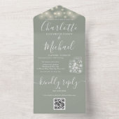 セージグリーンQRコードメイソンJAR文字列ライト結婚ズ オールインワン招待状 (内側)