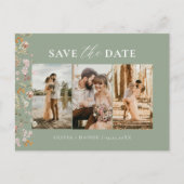 セージグリーンQRコードワイルドフラワー結婚フローラ 案内ポストカード (正面)