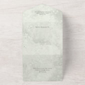 セージグリーンQRコ動揺してード上のピンクのユリ オールインワン招待状 (外側)