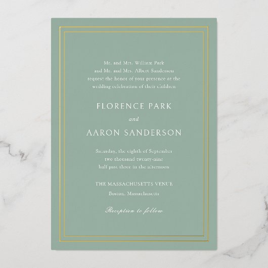 セージグ伝統的リーンタイムレス結婚ズ 箔招待状 (正面)