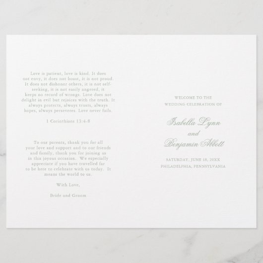 セージグ伝統的リーンフォーマル結婚式 プログラム (正面)