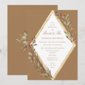 セージゴールドダイヤモンド秋の季節 ブライダルシャワー 招待状 (正面/裏面)