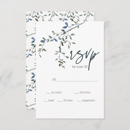 セージシルバーグリーンフローラウェディングRSVPカード 出欠カード (正面/裏面)