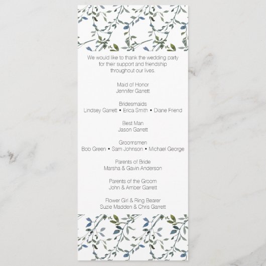 セージシルバーグリーンフローラ結婚式 プログラム (裏面)