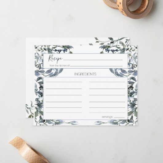 セージシルバーグリーン結婚フローラレシピカード ノートカード (正面/裏面インサイチュ)