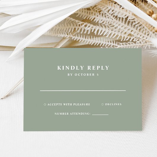 セージシンプルグリーンエレガント文字 | ウェディング 出欠カード