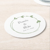 セージシンプルグリーンハート結婚リース ペーパーコースター (アングル)