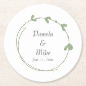 セージシンプルグリーンハート結婚リース ペーパーコースター (正面)