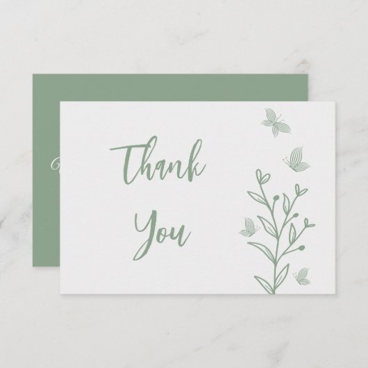 セージシンプルグリーンフローラ結婚ズ サンキューカード (正面/裏面)