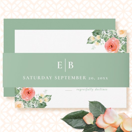 セージシンプルグリーンミニマルイニシャル結婚ズ 招待状ベリーバンド