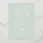 セージシンプルグリーンモダン庭園の結婚式金ゴールド 箔招待状 (裏面)