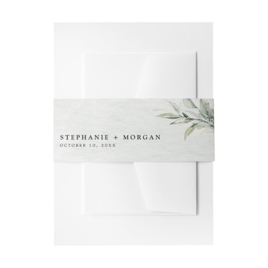 セージシンプルグリーンラスチック結婚ボホ 招待状ベリーバンド (正面例)