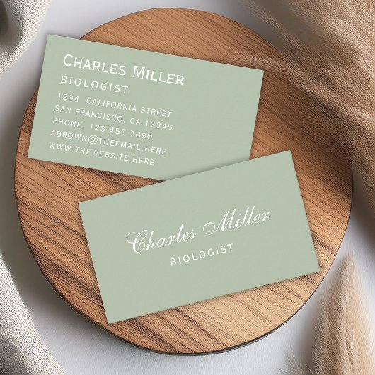 セージシンプルモダン緑の白エレガント文字 名刺