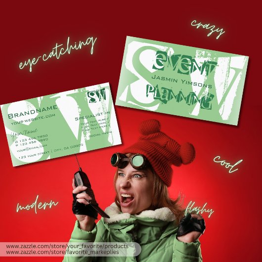 セージスタイリッシュグリーンと白イニシャル付きモダン 名刺