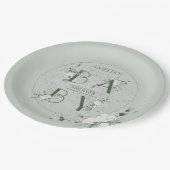 セージスタイリッシュグリーンフローラベビーシャワー ペーパープレート (アングル)