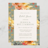 セージスタイリッシュ植物水カラーブライダルシャワー 招待状 (正面/裏面)