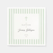セージストライプグリーンエレガントバプティスペーパーナプキン スタンダードカクテルナプキン (正面)
