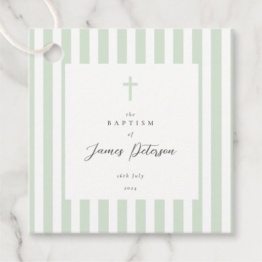 セージストライプグリーンエレガント洗礼 フェイバータグ (正面)