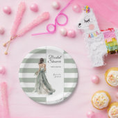 セージストライプグリーンブライダルシャワー ペーパープレート (パーティー)