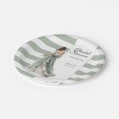 セージストライプグリーンブライダルシャワー ペーパープレート (アングル)