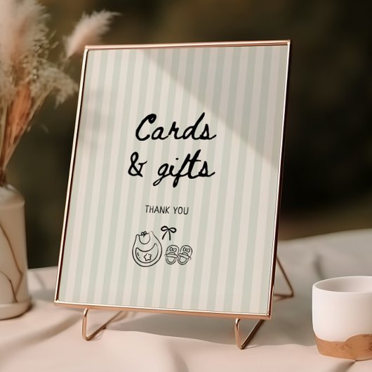 セージストライプベイビーシャワーカードとギフト ポスター