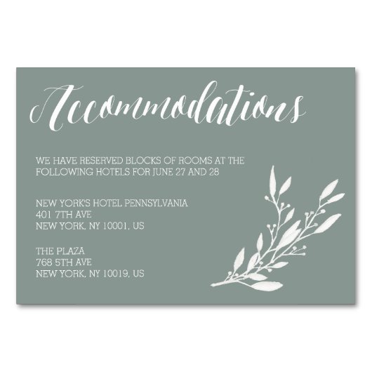 セージズエレガントア結婚コモデーションカード テーブルナンバー (正面)