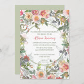 セージダスティピンクローズウォーターカラーブライダルシャワー 招待状 (正面/裏面)