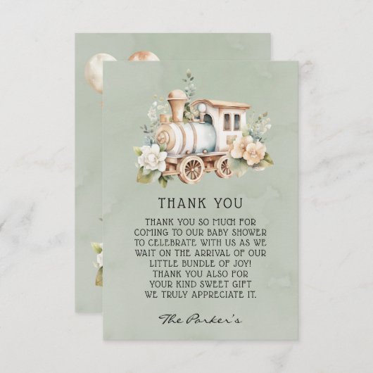 セージダスティブルートレインベビーシャワーサンキューカード サンキューカード (正面/裏面)