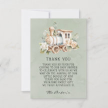 セージダスティブルートレインベビーシャワーサンキューカード