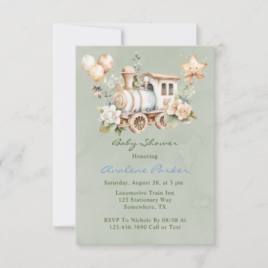 セージダスティブルートレインボーイベビーシャワー招待状 サンキューカード (正面)