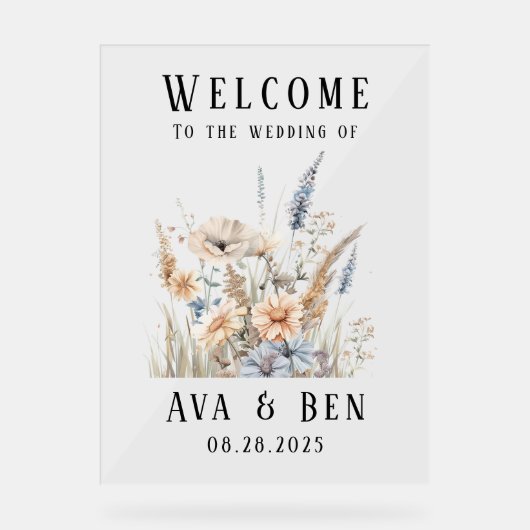 セージダスティブルーワイルドフラワー結婚ズの歓迎サイン アクリルサイン (正面)