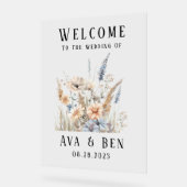 セージダスティブルーワイルドフラワー結婚ズの歓迎サイン アクリルサイン (傾斜)