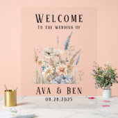 セージダスティブルーワイルドフラワー結婚ズの歓迎サイン アクリルサイン (ウェディング)
