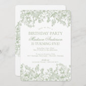 セージチノイスリーヴィンテージフローラ誕生日パーティー 招待状 (正面/裏面)