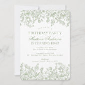 セージチノイスリーヴィンテージフローラ誕生日パーティー 招待状 (正面)