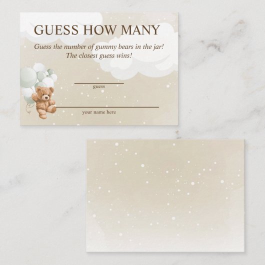 セージテディベア赤ちゃんシャワーカードの数を推測 エンクロージャーカード (正面/裏面)