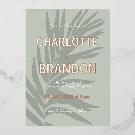 セージトロピカルパーム結婚リーフ 箔招待状