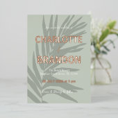 セージトロピカルパーム結婚リーフ 箔招待状 (立ち正面)