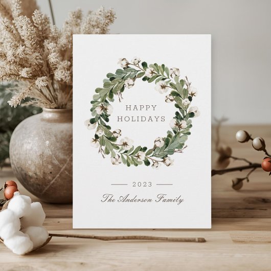 セージバッファローチェッククリスマスコットンリース シーズンカード