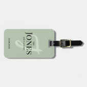 セージパーソナライズされたグモダンリーンモノグラム新婚 ラゲッジタグ (正面横)
