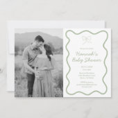 セージパーソナライズされたグリーンベイビーシャワー招待状 招待状 (正面)