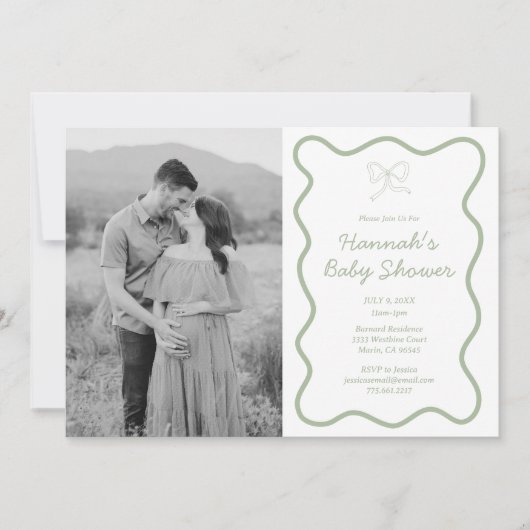 セージパーソナライズされたグリーンベイビーシャワー招待状 招待状 (正面)