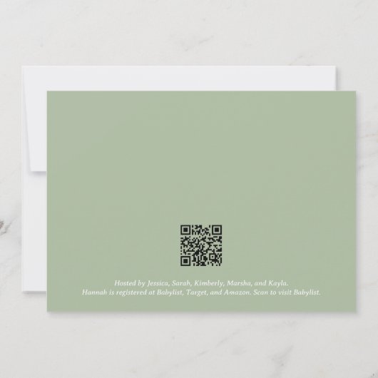 セージパーソナライズされたグリーンベイビーシャワー招待状 招待状 (裏面)