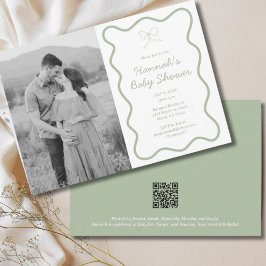 セージパーソナライズされたグリーンベイビーシャワー招待状 招待状