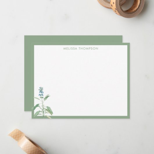 セージパーソナライズされたグリーンヴィンテージ ノートカード (正面/裏面インサイチュ)