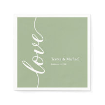 セージパーソナライズされたグリーン名ラブスクリプトナプキンス