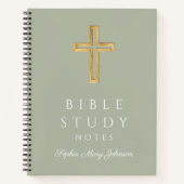 セージパーソナライズされたグリーン宗教十字架 ノートブック (正面)