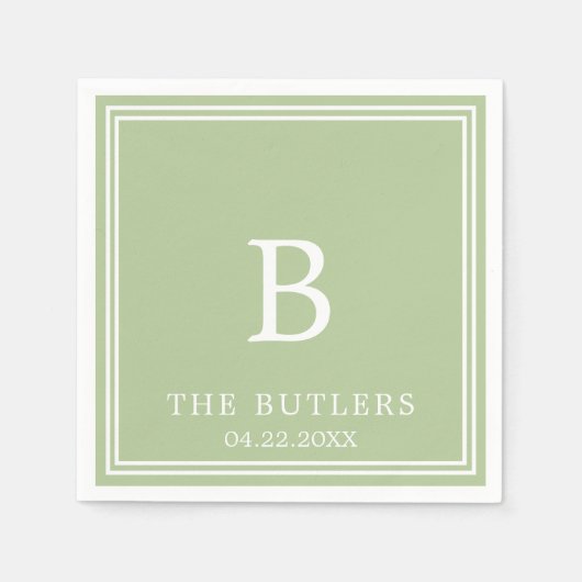 セージパーソナライズされたグ結婚・グリーンのカクテル スタンダードカクテルナプキン (正面)