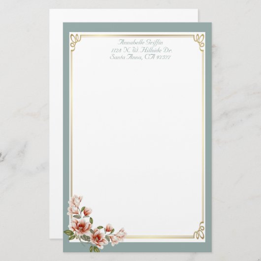 セージパーソナライズされたマグノリア 便箋 (正面/裏面)