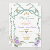 セージパープルフローラリボン金ゴールドガールミクリン 招待状 (正面/裏面)